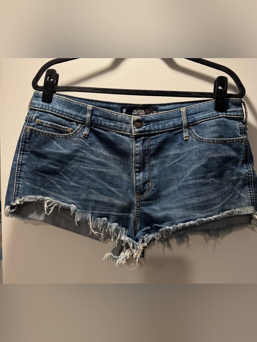 Hollister Faded Blue Frayed Hem Denim Shorts